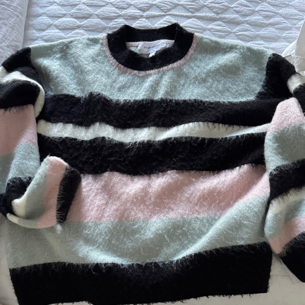 Dear John Fuzzy Striped Sweater in Black, Pink, and Cream